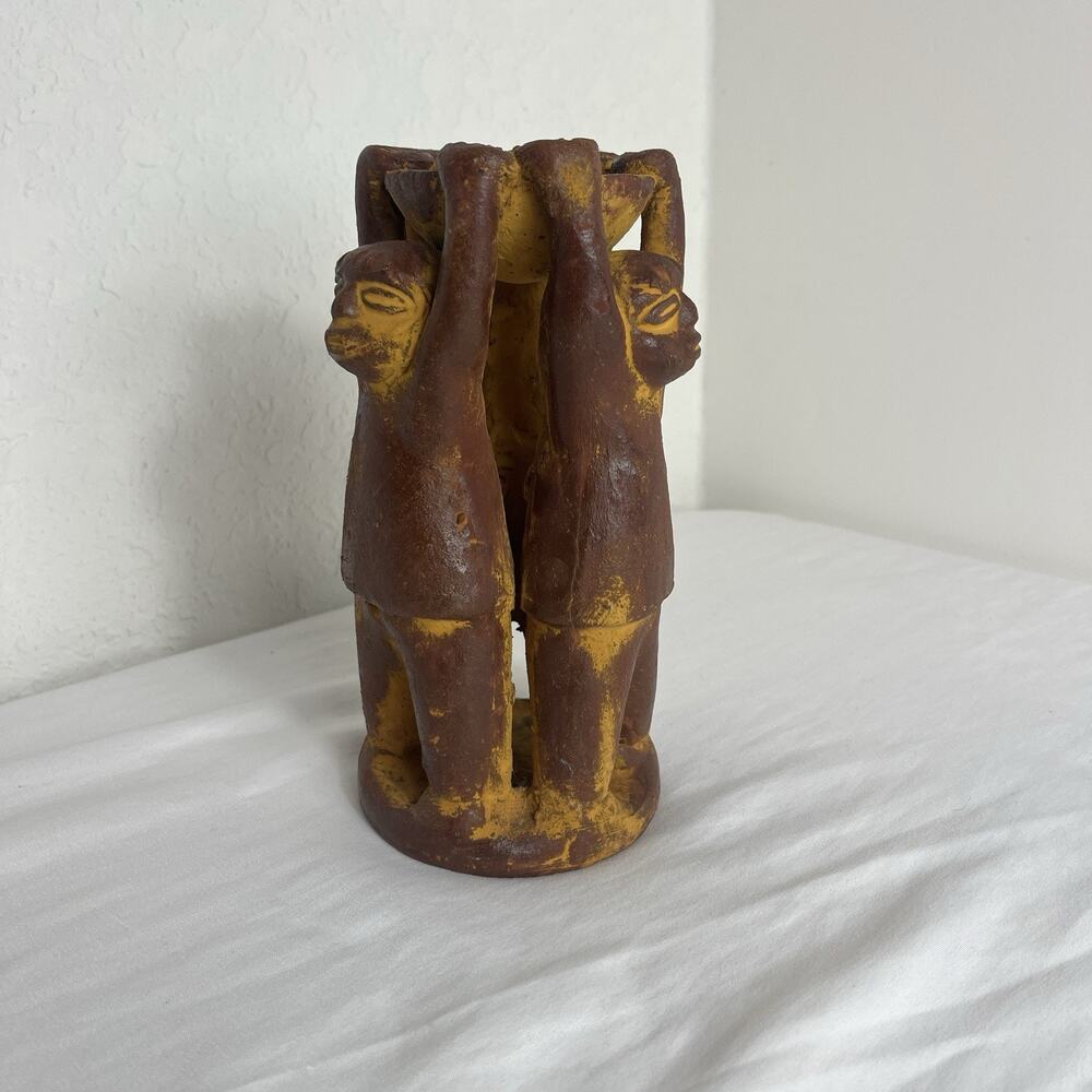 Mexican Terracota Party candle Holder Votive Circle of friends Hands Up holding